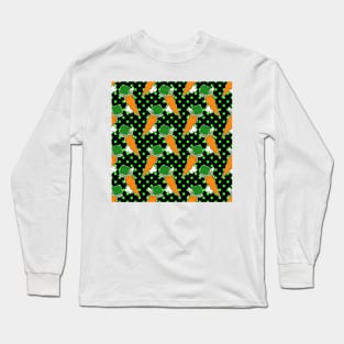 Carrot Bunny Green and Black Polk-a-dot Pattern Long Sleeve T-Shirt